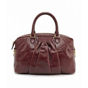 Miu‎ Miu Leather Vitello Lux Bauletto Bowler Bag Satchel Burgundy Nappy
